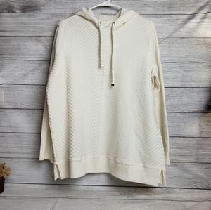 Nine West Knit Ribbed Long Sleeve Hooded‎ Sweater Women's Ivory XXL